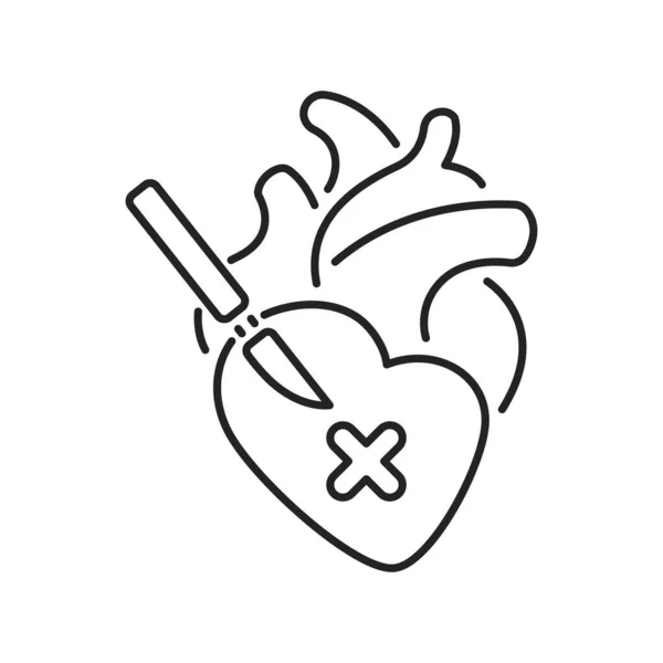 Icona della linea nera di chirurgia cardiaca. Emergenza chirurgica. Elemento vettore isolato. Pittogramma di contorno per pagina web, app mobile, promo. — Vettoriale Stock