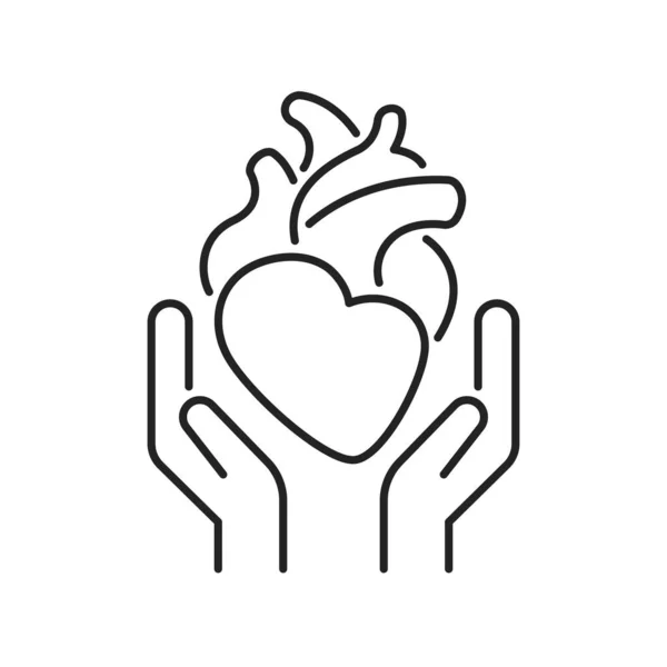 Cuidados de saúde sistema cardiovascular ícone linha preta. Cardiologia. Esboço pictograma para página web, aplicativo móvel, promo. — Vetor de Stock