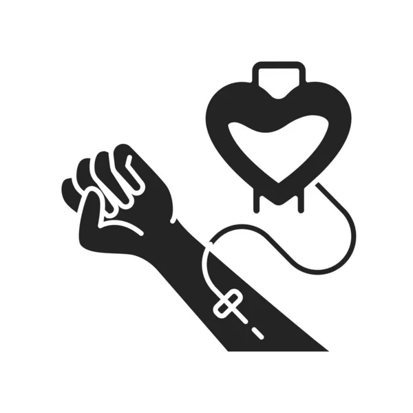 Blood donation glyph black icon. Donorship. Volunteering. Outline pictogram for web page, mobile app, promo. — Stock Vector