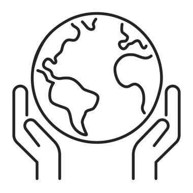 Gezegen siyah çizgi simgesini kurtar. Çevre dostu. Dünya günü sembolü. Çevre bakımı. İzole vektör elementi. Web sayfası, mobil uygulama, tanıtım için resim çizelgesi