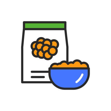 Mercimek paketi ve bir kase yulaf lapası rengi ikonu. Sağlıklı, organik yiyecekler. Düzgün beslenme. İzole vektör elementi. Web sayfası, mobil uygulama, tanıtım için resim çizelgesi