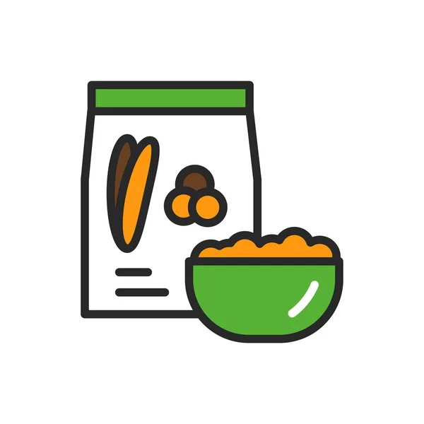 Chumiz package and bowl of porridge color line icon. Healthy, organic food. Proper nutrition. Isolated vector element. Outline pictogram for web page, mobile app, promo — Stock Vector