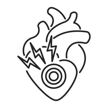 Kalp krizi siyah çizgi ikonu. İnsan iç organının hastalığı. Sağlık problemi. Web sayfası, mobil uygulama, pankart için imzala