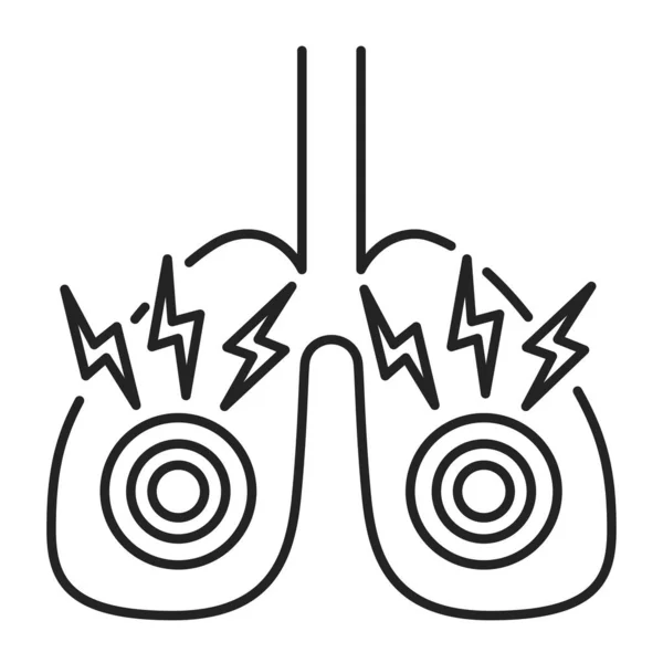 Pulmones con dolor agudo icono de línea negra. Enfermedad del órgano interno humano. Problema de salud. Firmar página web, aplicación móvil, banner. — Archivo Imágenes Vectoriales