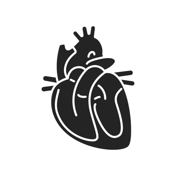 Anatomie Herz-Kreislauf-System schwarzes Lglyphen-Symbol. Das innere Organ des Menschen. Kardiologie. Umriss-Piktogramm für Webseite, mobile App, Promo. — Stockvektor