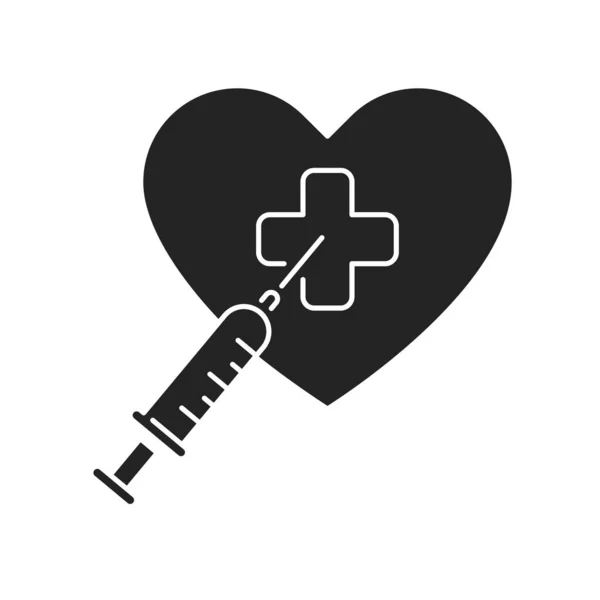 Herzbehandlung schwarze Glyphen-Ikone. Herzkrankheiten. Isoliertes Vektorelement. Umriss-Piktogramm für Webseite, mobile App, Promo. — Stockvektor