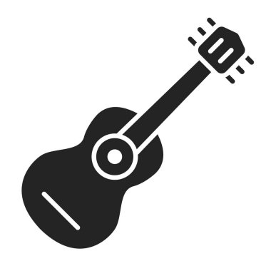 Akustik gitar sembolü siyah simge. Telli müzik aleti. Ev tatili. Web sayfası, mobil uygulama, tanıtım için resim çizelgesi. 