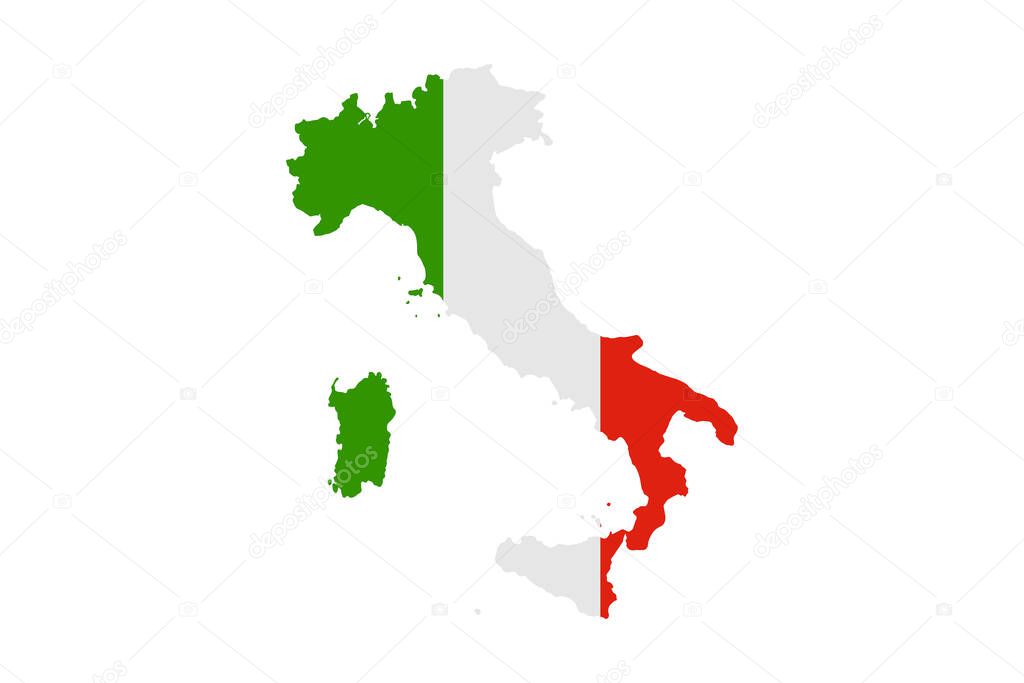 Italy map with flag illustration,textured background, Symbols of Italy - Vector illustration 
