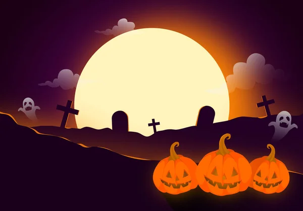 Feliz Fiesta Halloween Fondo Con Calabaza Fantasma Luna Llena Nube — Archivo Imágenes Vectoriales