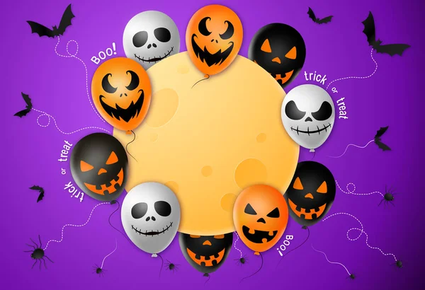 Halloween Party Banner Beängstigende Luftballons Fledermaus Spinne Spinnennetz Vollmond Isoliert — Stockvektor