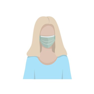 Maskeli bir kız, koruyucu maskeli bir kız, maskeli bir adamın avatarı, virüslere ve hastalıklara karşı koruma, ilaç ve insan sağlığı, düz bir şekilde izole edilmiş beyaz bir arka planda vektör çizimi.