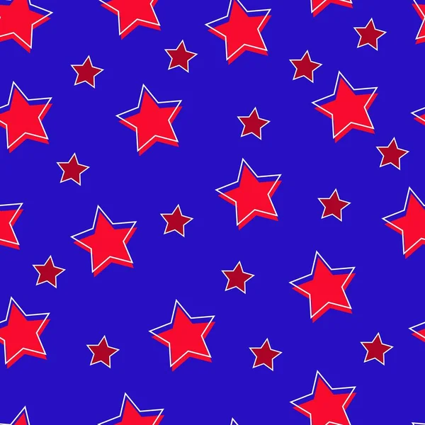 Seamless pattern with red stars on a blue background, American flag, country symbols, patriotic print, star ornament, vector flat print.