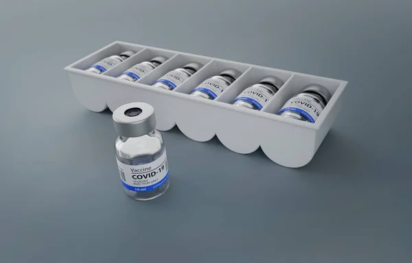 一般コビデオ19ワクチンボックス 病院環境でのワクチン グレーの背景 3Dイラスト — ストック写真