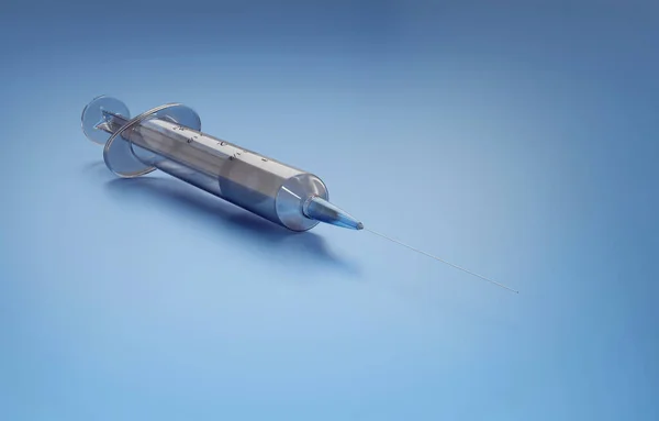 標準的な医療注射器 病院や薬局のコンセプト 青の背景 3Dイラスト — ストック写真