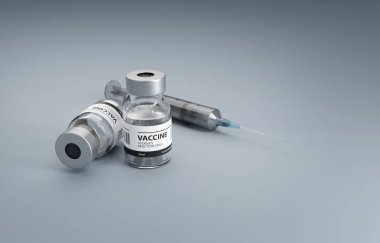 Genel Aşılar ve Şırınga Enjeksiyonu, Hastanenin Aşısı, Gri Arkaplan, 3D Görüntü