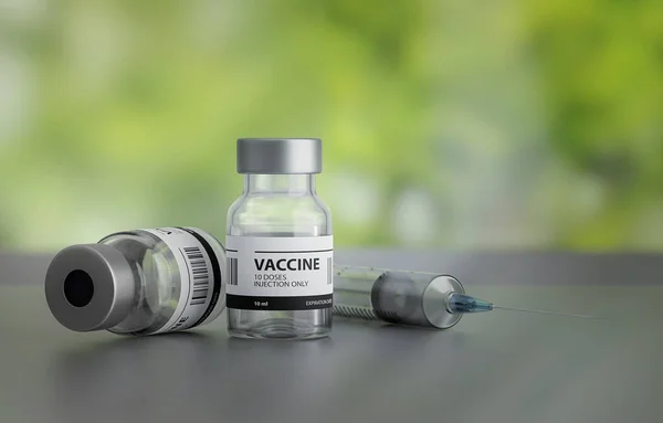 一般的なワクチンと注射の注射 病院の周囲でのワクチン 窓の近く 3Dイラスト — ストック写真