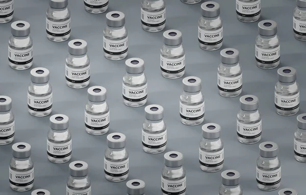 病院周辺での全身ワクチン アイソメトリックビュー パターン ワクチン接種 グレーの背景 3Dイラスト — ストック写真