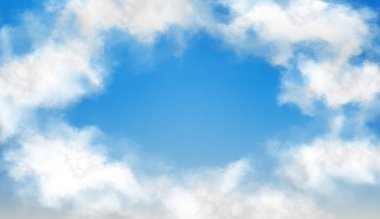 Yazın gündüz aydınlığında beyaz bulutlu mavi gökyüzü tasviri, metin için boşluk