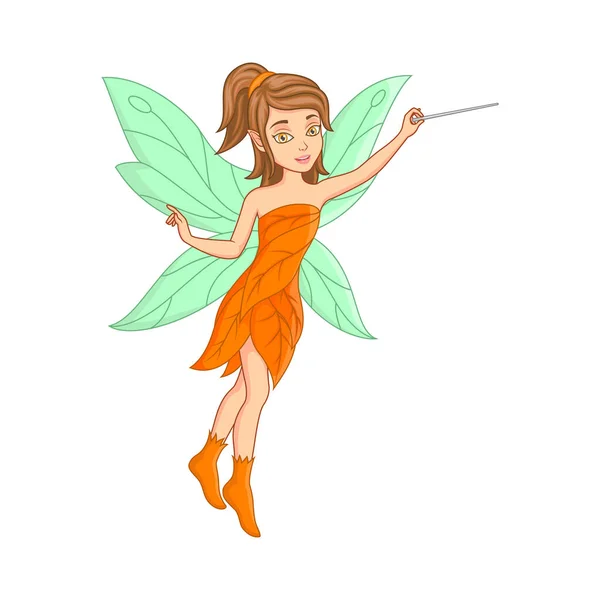 Vector Illustration Cartoon Little Fairy Flying Magic Stick — Stock Vector