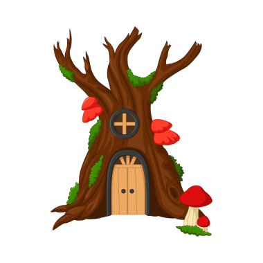 Beyaz arkaplanda karikatür ağaç evinin vektör çizimi izole edildi