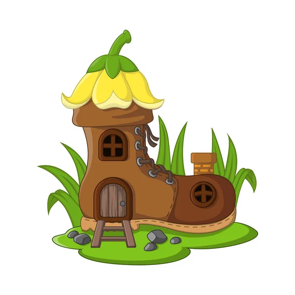 Vector Illustration Cartoon Fairytale House Boots Roof Yellow Bellflower — 스톡 벡터