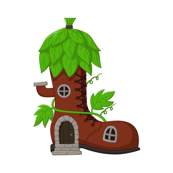 Vector Illustration Cartoon Fairytale House Boot Roof Leaves — 스톡 벡터