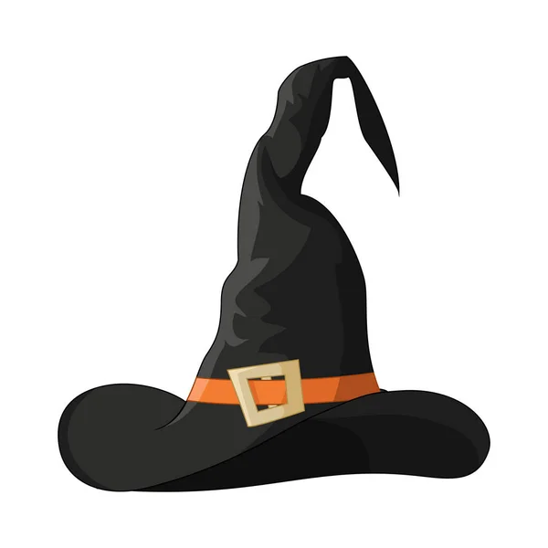 Vector Illustration Cartoon Halloween Black Witch Hat Isolated White Background — Stock Vector
