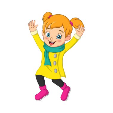 Sıcak süveter giymiş şirin küçük bir kızın vektör çizimi