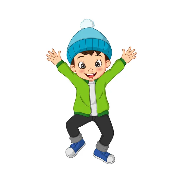 Wektor Ilustracja Cute Little Boy Ciepłym Swetrze — Wektor stockowy