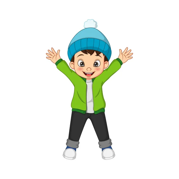 Vector Illustration Cute Little Boy Warm Sweater — Stock Vector