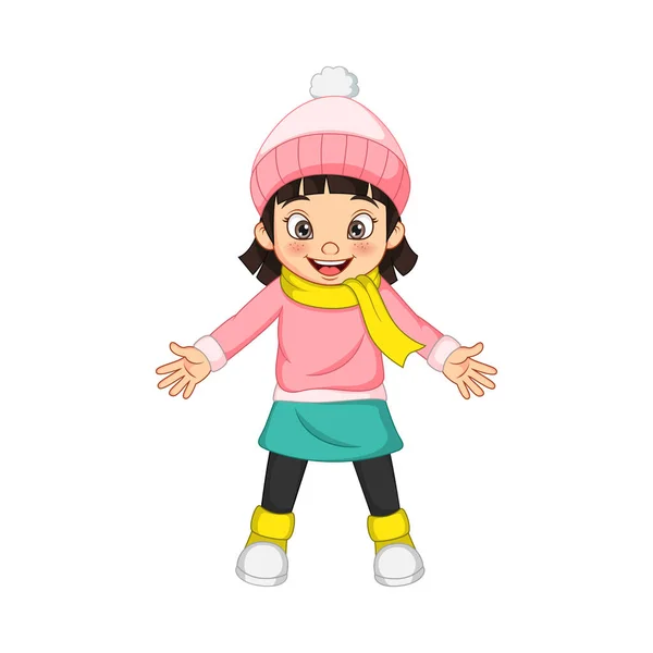 Vektor Illustration Von Nettem Kleinen Mädchen Warmen Pullover — Stockvektor