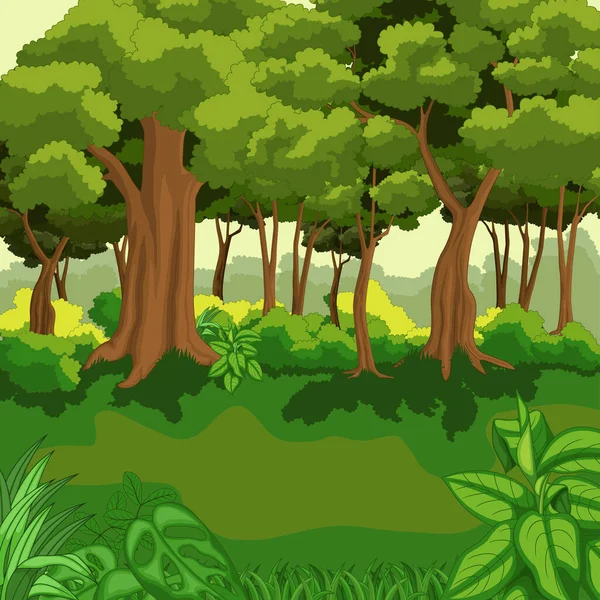Ilustración Vectorial Hermosa Selva Verde Con Plantas — Vector de stock