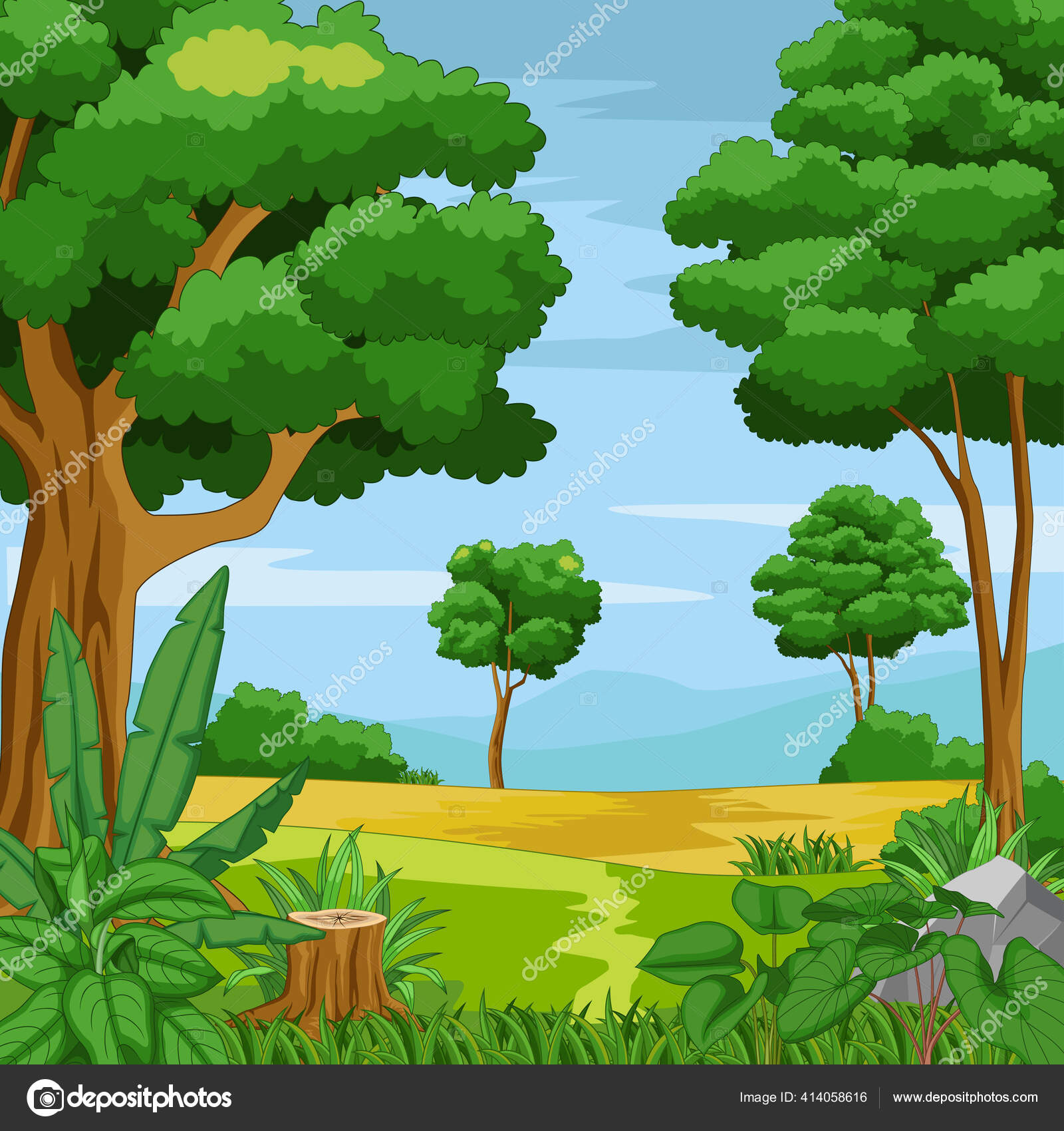 Vector Illustration Beautiful Green Jungle Mountains Plants Stock Vector by  ©Mimosastudio 414058616, image size:1600x1700