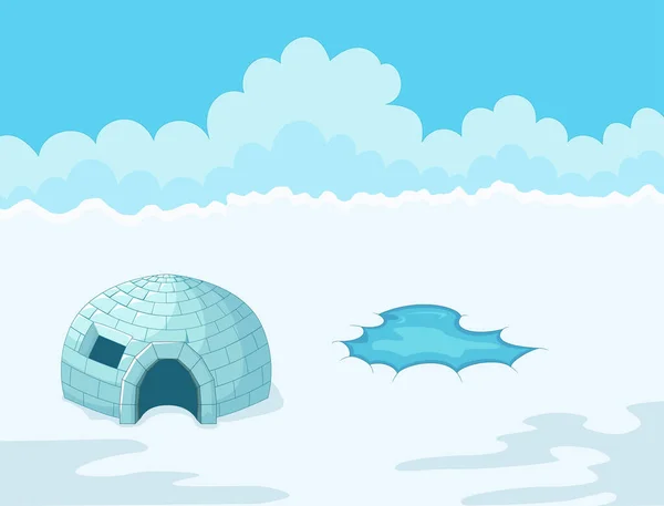 Vector Illustration Igloo Winter Landscape Background — Stock Vector