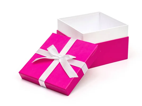 Purple Gift Box White Ribbon Isolated White Background Clipping Path — Stock Photo, Image