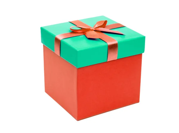 Red Gift Box Ribbon Isolated White Background Clipping Path — Stock Photo, Image