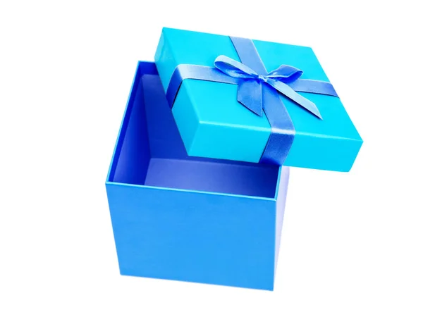 Blaue Schachtel Mit Geschenk Und Schleife Isoliert Auf Weißem Hintergrund — Stockfoto