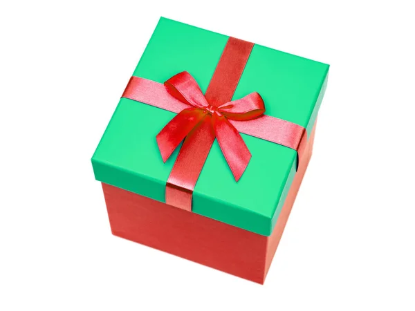 Red Green Gift Box Ribbon Isolated White Background Clipping Path — Stock Photo, Image