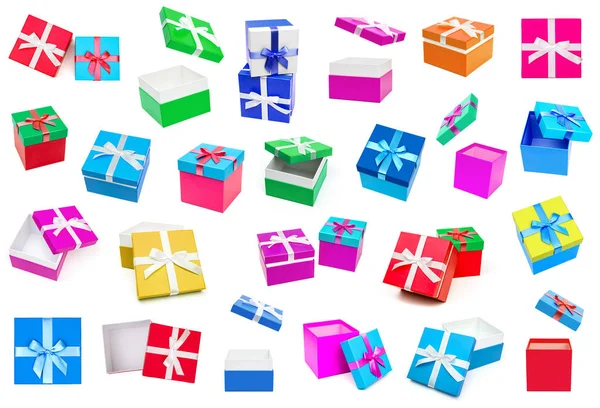 Колекція Подарункових Коробок Ізольована Білому Тлі Набір Подарункових Коробок Подарунки — стокове фото