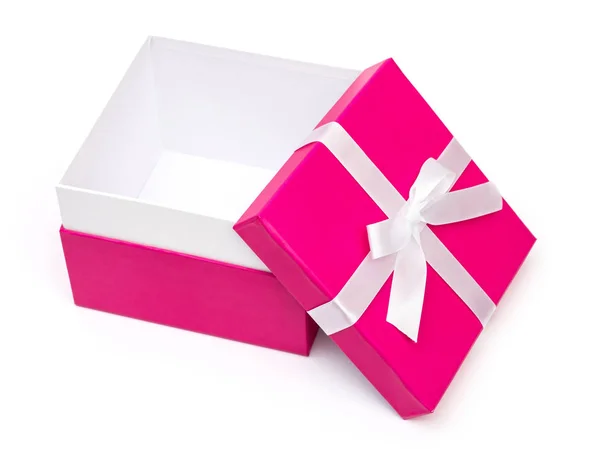 粉红色礼品盒与丝带弓 节日礼物 在白色背景上被隔离 — 图库照片