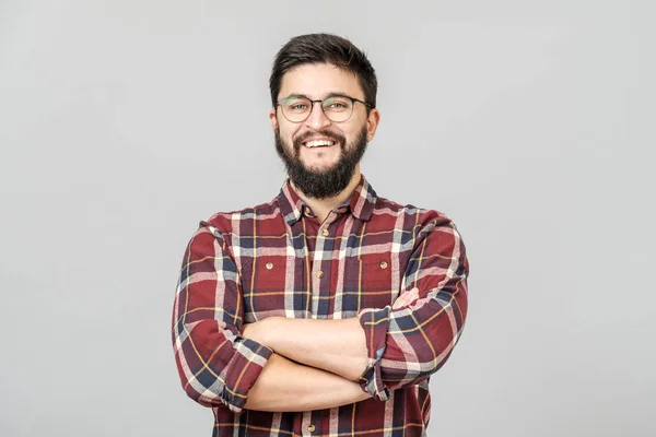 Headshot of satisfied cheerful handsome man isolated — Stock Photo, Image