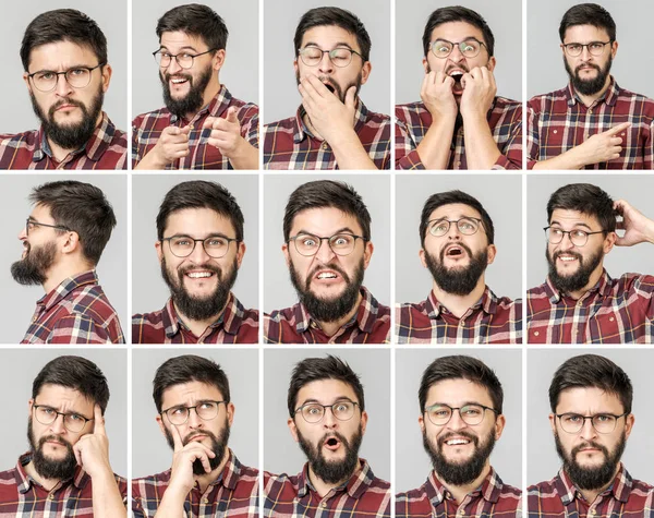 Set of handsome man with different emotions and gestures — Stock Photo, Image