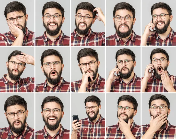Set di bell'uomo con emozioni e gesti diversi — Foto Stock