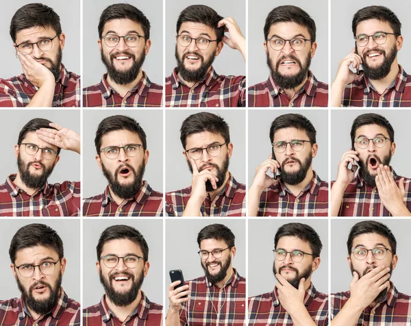 Set of handsome man with different emotions and gestures — Stock Photo, Image