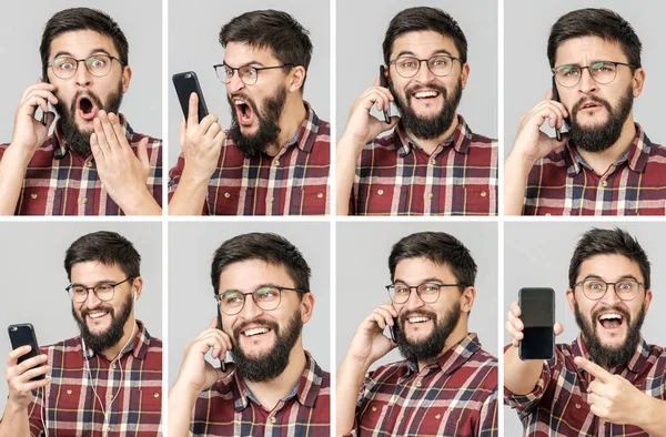 Набір красивих емоційних людей за допомогою мобільного телефону — стокове фото