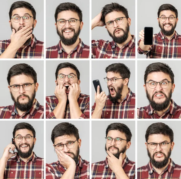 Conjunto de hombre guapo con diferentes emociones y gestos —  Fotos de Stock