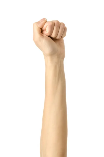 Tangan Terkepal Dalam Kepalan Tangan Gambar Vertikal Wanita Tangan Dengan — Stok Foto