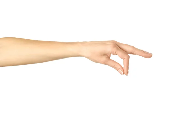 Μαζεύοντας Χέρια Κρατώντας Αρπάζοντας Φτάνοντας Γυναικείο Χέρι Γαλλικό Μανικιούρ Gesturing — Φωτογραφία Αρχείου