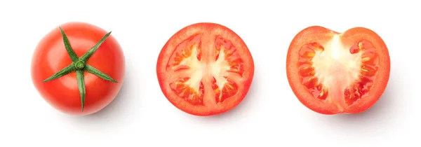 Coleção Tomates Vermelhos Isolados Sobre Fundo Branco Conjunto Várias Imagens — Fotografia de Stock