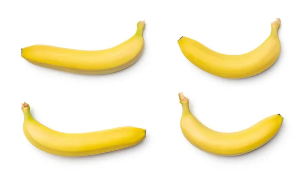 Raccolta Banane Isolate Fondo Bianco Set Immagini Multiple Parte Della — Foto Stock